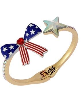 BETSEY JOHNSON Americana Patriotic Flag Red White & Blue Hinged Bracelet NEW NWT